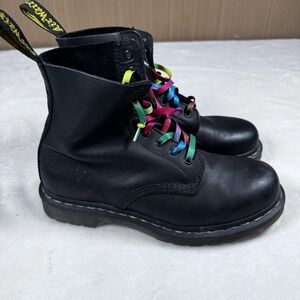 Dr. Martens‎ Black Leather 8-Eye Boots Rainbow Laces Women's US 8